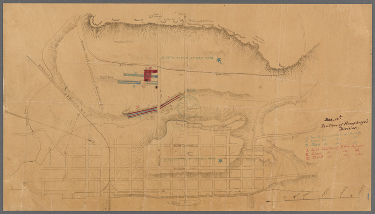 [Battle of Fredericksburg] Dec. 13th Positions of Humphreys's [sic] Division [1862] / Butterfield Collection