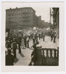 Protestors and spectators along route of the Scottsboro protest parade in Harlem, New York