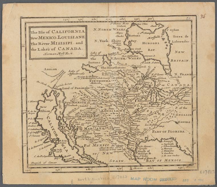 The isle of California, New Mexico, Louisiane, the river Misisipi, and the lakes of Canada [1701] / Herman Moll