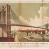 The great East River suspension bridge, connecting the cities of New York and Brooklyn. View from Brooklyn, looking west