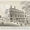 From a contemporary print. Federal Hall, Wall Street and Trinity Church, New York in 1789.