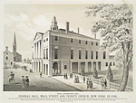 From a contemporary print. Federal Hall, Wall Street and Trinity Church, New York in 1789.