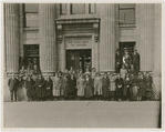 Bessye Bearden (front row, right of center), with an unidentified group posing outside the Royal Bank of Canada, in Montreal