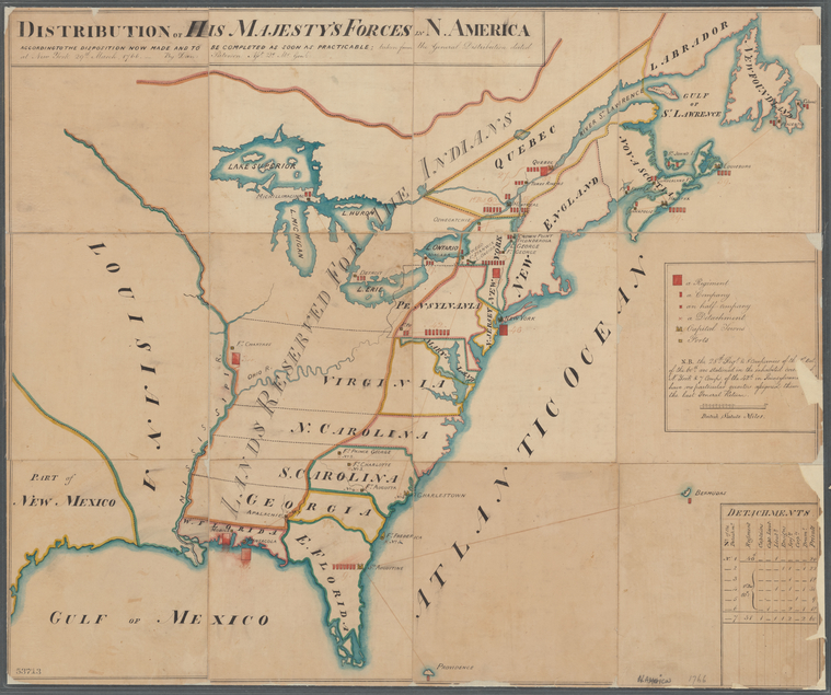 Distribution of his majesty's forces in N. America according to the disposition now and to be completed as soon as practicable [1766] by Daniel Paterson