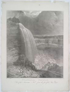 Niagara Falls, part of the American fall, from the foot of the stair case.