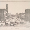 View from Trinity Church, looking down Wall Street with sketches of the buildings on each side.  And the heights of Brooklyn.