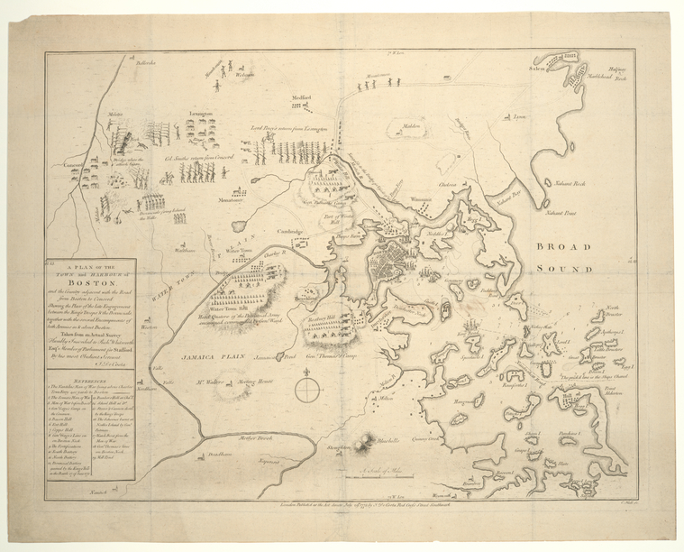 A plan of the town and harbour of Boston and the country adjacent with ...