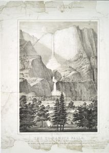 The Yo-Hamite Falls, [this m]agnificent scene is situated in the Yo-hamite Valley near the source of the middle fork of the river Merced, Mariposa County California.
