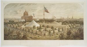 Buildings of the Great Central Fair, in aid of the U.S. Sanitary Commission Logan Square, Philadelphia, June 1864.