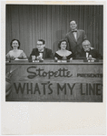 Participants of television program What's My Line (l. to r.), including Dorothy Kilgallen, Steve Allen, Arlene Francis, John Daly (host), and Bennett Cerf