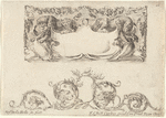 Cartouche vide, dont le cadre, entre autres ornements, a, en haunt, deux tigres...