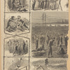 Andersonville prison scenes... Dogs tearing a prisoner. Chain gang and collars. Fighting for bones. Ball & chain. Shot on the dead line for a piece of mouldy cake. Camp Sumpter Andersonville. Sunset at Andersonville