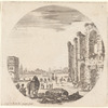 A droite, une partie du Colisée, et à gauche, l'arc de Constantin, vue de flanc