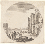 A droite, une partie du Colisée, et à gauche, l'arc de Constantin, vue de flanc