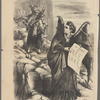"Get thee behind me, (Mrs.) Satan!"--[See page 143.] Wife (with heavy burden). "I'd rather travel the hardest path of matrimony than follow your footsteps"