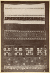 Vyshivki ot polotenets i oplechii zhenskikh rubashek iz Staritskago i Zubtsovskago uezdov Tverskoi gubernii ispolneny v vystrochku po polotnu i obvivku raznotsvetniami sherstiami.