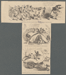 Flight of Brigham Young, from a drawing done here on the spot, by our own clairvoyant artist / Howard [del.?]. The Mormon ladies make an amicable settlement of all their difficulties. The Mormons convert their own carts into moveable harems, and go on their way rejoicing / [L.H.H.?]