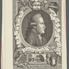 J.G. Zimmerman [signature]. Johann Georg Ritter von Zimmerman.  Anonymer Kuperstitch mit symbolisch=satirischer Umrahmung, welch aus Zimmermans Leben un Schriften hindutet. Berkelkleinert.