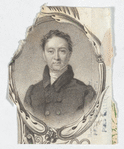 Man in scarf and jacket in oval portrait frame