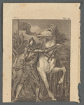 Knight in armor stabbing a white horse
