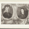 Older man with long white curly hair and older woman in headdress in separate portrait frames