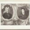 Older man with long white curly hair and older woman in headdress in separate portrait frames