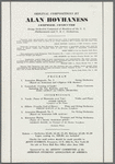 Program for Town Hall concert of Alan Hovhaness compositions