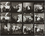 Contact sheet of Benny Goodman, Gene Krupa, Teddy Wilson, Lionel Hampton, and George Avakian recording Together Again