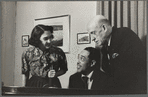 Anahid Ajemian, Duke Ellington, and Dimitri Mitropoulos at rehearsal for Music for Moderns concert