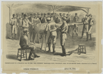 Clipping from "Harper's Weekly" of July 24, 1869, Presentation of a champion bat to the Red Stocking baseball club, Cincinnati, Cincinnati Ohio, on its return home