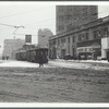 The Long Island R.R. station in Brooklyn during a snow storm