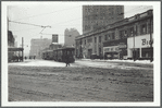 The Long Island R.R. station in Brooklyn during a snow storm