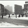 Scene during a snow storm near the Long Island R.R. station in Brooklyn