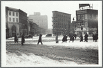 Scene during a snow storm near the Long Island R.R. station in Brooklyn