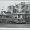 Two crosstown streetcars at the foot of Atlantic Avenue in Brooklyn, N.Y.