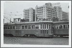 Two crosstown streetcars at the foot of Atlantic Avenue in Brooklyn, N.Y.