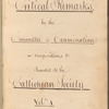 Critical remarks by the committee of examination on compositions &c presented to the Calliopean Society