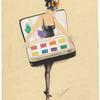 Costume design by Gladys Monkhouse for The Artist's Shop watercolor palette character for the stage production Everything