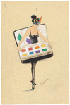 Costume design by Gladys Monkhouse for The Artist's Shop watercolor palette character for the stage production Everything