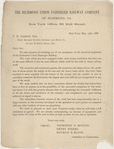 Letter from the Richmond Union Passenger Railway Company to E.H. Johnson, Prest. Sprague Electric Railway and Motor Co.