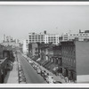 View from a station of the Myrtle Avenue Elevated in Brooklyn, N.Y. towards the Brooklyn Navy Yard