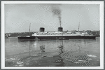 The Liberte leaving New York, having just been turned around 90 [degrees] by tugs