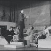 Raul Julia and performers in rehearsal for the stage production Nine on the New Amsterdam Theatre roof