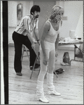Choreographer Gillian Lynne (director Trevor Nunn in background) in rehearsal for the stage production Cats