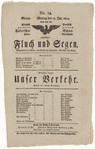 Theater playbill for "Fluch und Segen" and "Unser Verkehr," presented by the Königlich Preußisch privilegirte Fallersche Schauspieler-Gesellschaft, Głogów, January 19, 1824