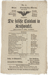 Theater playbill for "Die falsche Catalani in Krähwinkel," presented by the Königlich Preußisch privilegirte Fallersche Schauspieler-Gesellschaft, Głogów, March 3, 1825