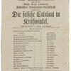 Theater playbill for "Die falsche Catalani in Krähwinkel," presented by the Königlich Preußisch privilegirte Fallersche Schauspieler-Gesellschaft, Głogów, February 22, 1827