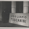 Ruined facade of Teatro alla Scala with Toscanini poster