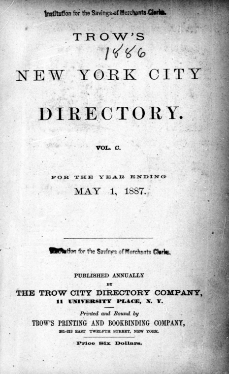 New York City directory, 1886/87