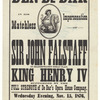 Broadside announcing Henry IV at Union Hall in Burlington, Iowa, featuring Benedict DeBar as Falstaff
